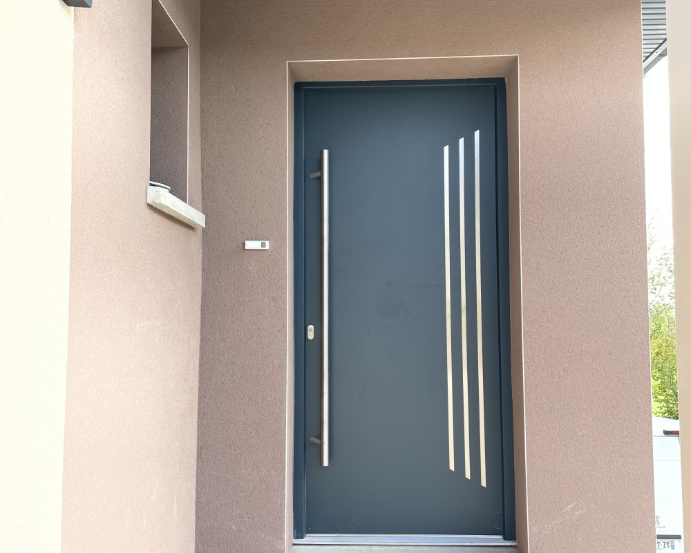 Porte panneau plein avec décor inox